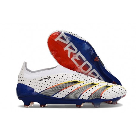 Adidas Predator Elite Snörlösa FG Vit Grå Blå Röd