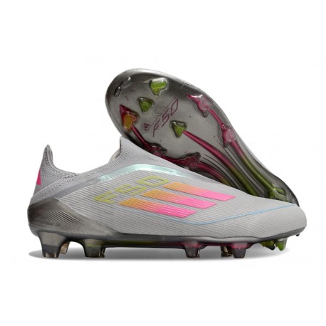 adidas F50 Elite Snörlös FG Fotbollsskor Grå Rosa